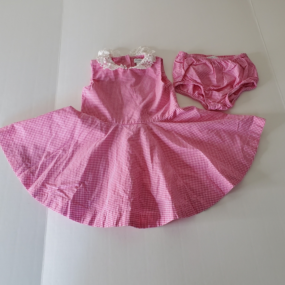 Ralph Lauren Pink Checkered Kids Dress with Lace Collar